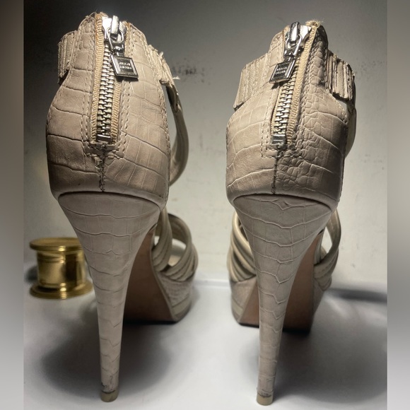 Herve Leger wome’s sandals strappy heels platform beige leather snakeakin sz 38 - Picture 8 of 12